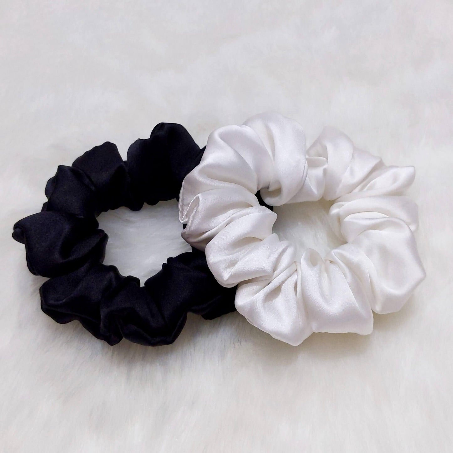 White & Black Scrunchie Set | Designer Satin Scrunchies