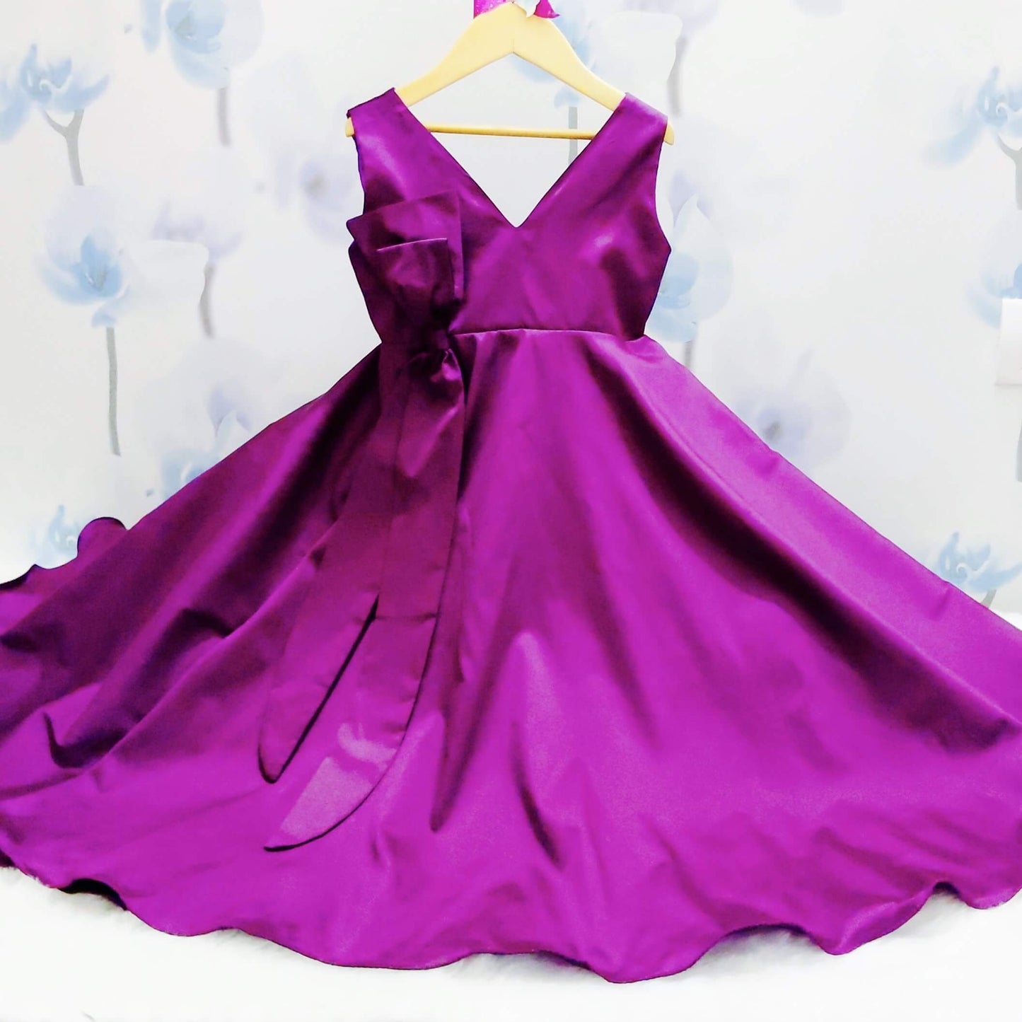 Princess Style Purple V-Neckline Flared Dress | Designer Wear  for Kids