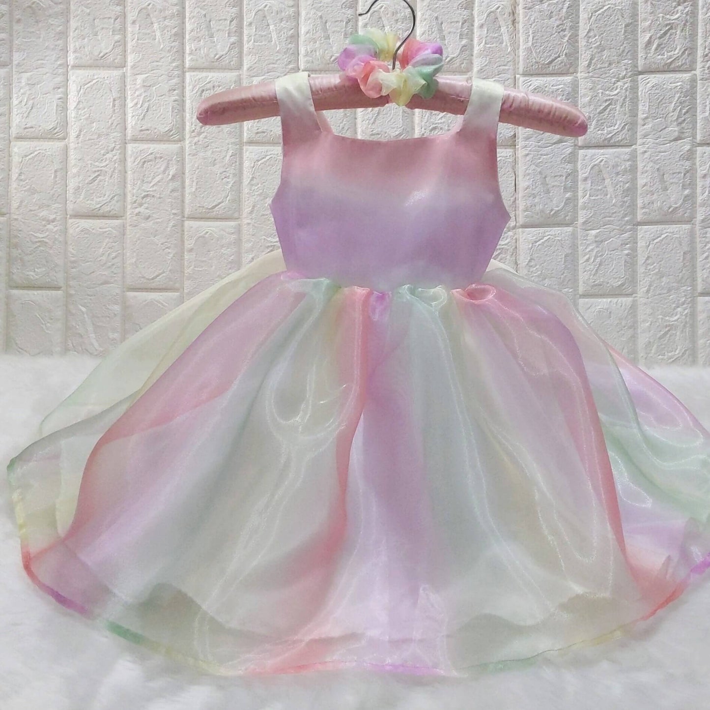 Rainbow Unicorn Square Neckline Theme Dress | Designer Girls Wear