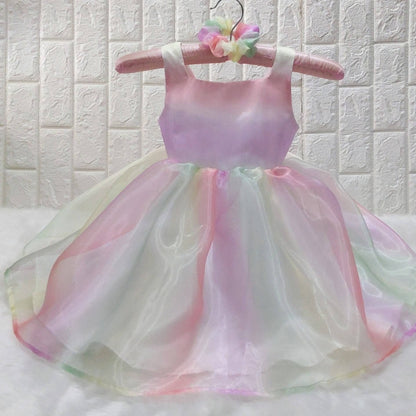 Rainbow Unicorn Square Neckline Theme Dress | Designer Girls Wear