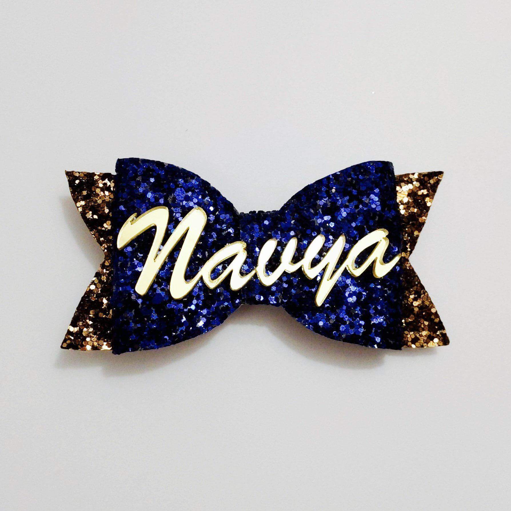 Custom Name Blue Bow Hair Clip | Personalized Glitter Name Bow