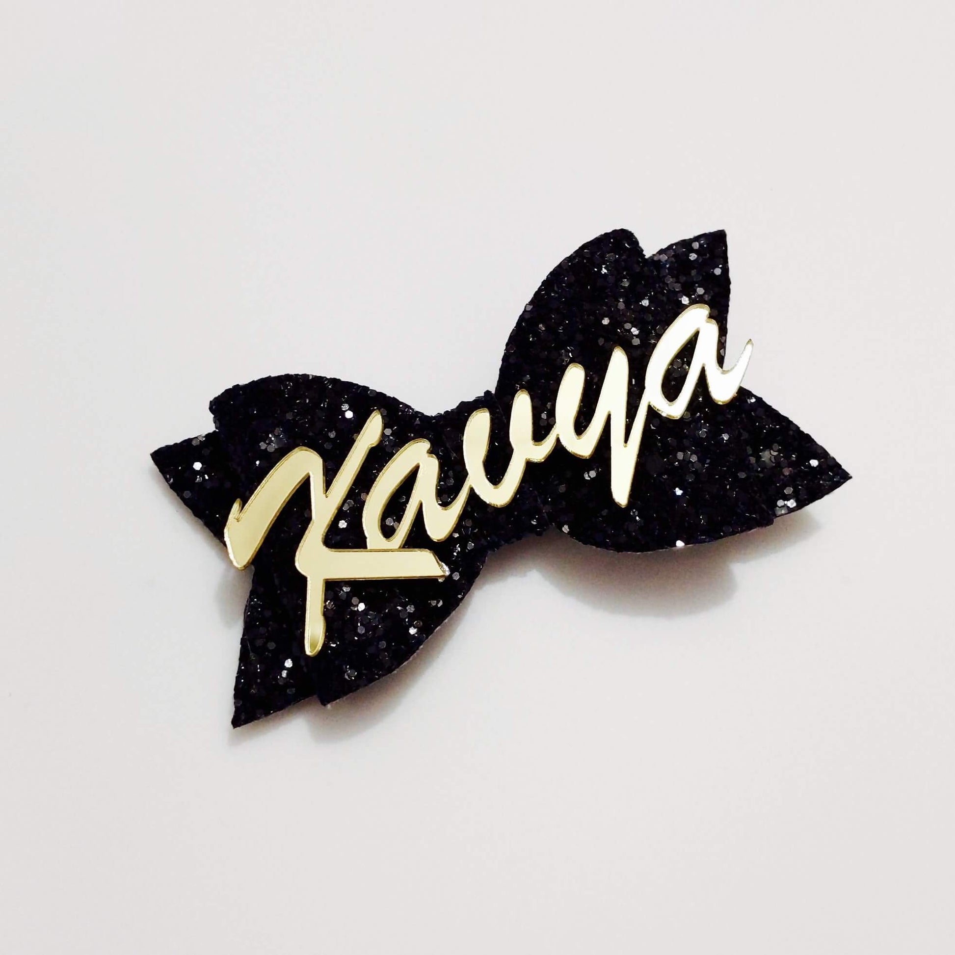 Custom Name Black Bow Hair Clip | Personalized Glitter Bow