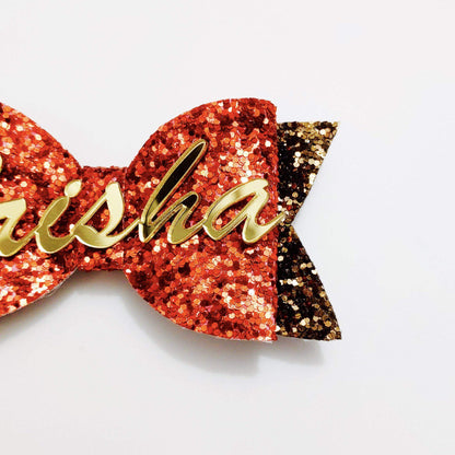 Custom Name Red Bow Hair Clip | Personalized Glitter Bow
