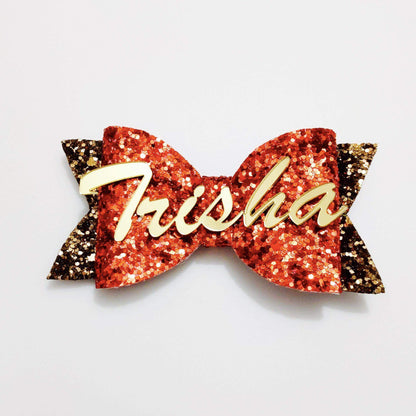 Custom Name Red Bow Hair Clip | Personalized Glitter Bow