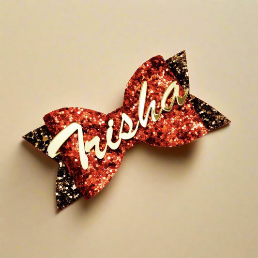 Custom Name Red Bow Hair Clip | Personalized Glitter Bow