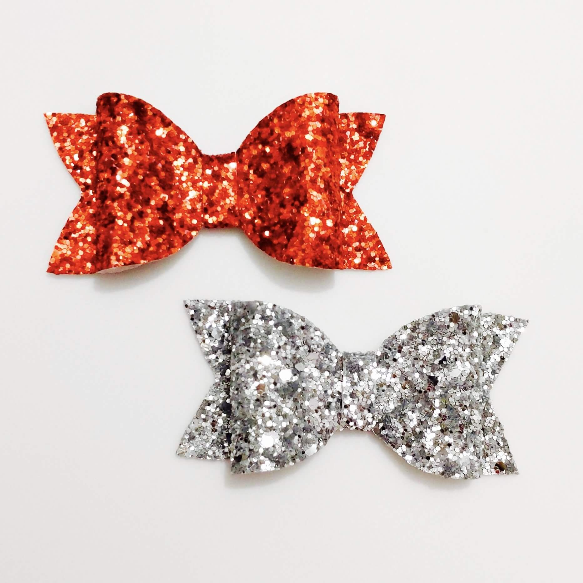 Red and Silver Glitter Bow Hair Clip Set | Glitter Leather Hair Bows