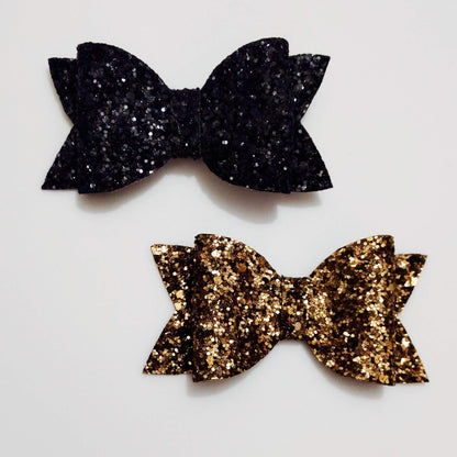 Black and Gold Glitter Bow Hair Clip Set | Premium Party Hair Clip