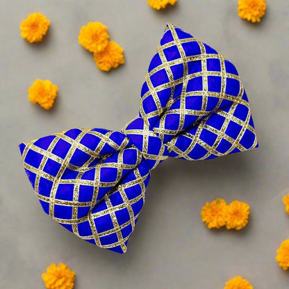 Blue and Gold Festive Princess Bow Hair Clip | Premium Hair Bows