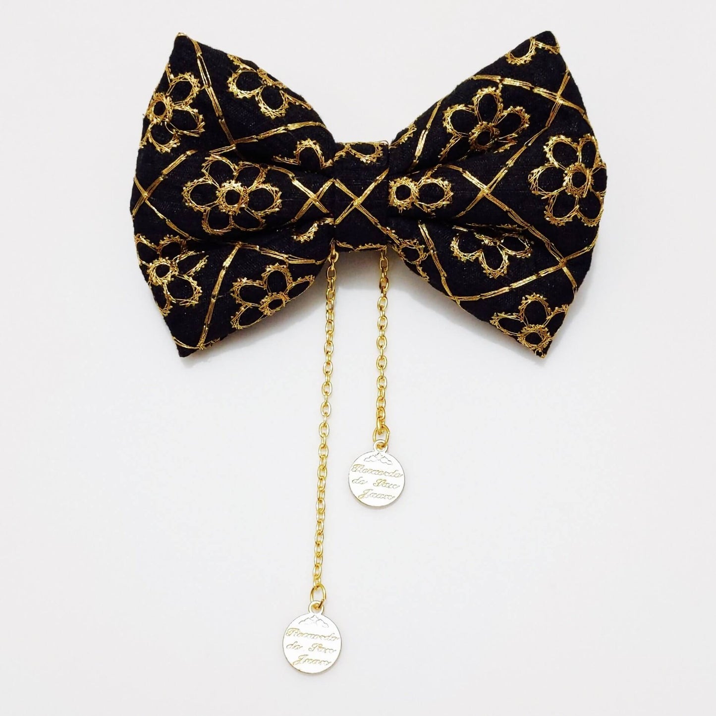 Black and Gold Festive Princess Bow Hair Clip | Premium Silk Hair Bow