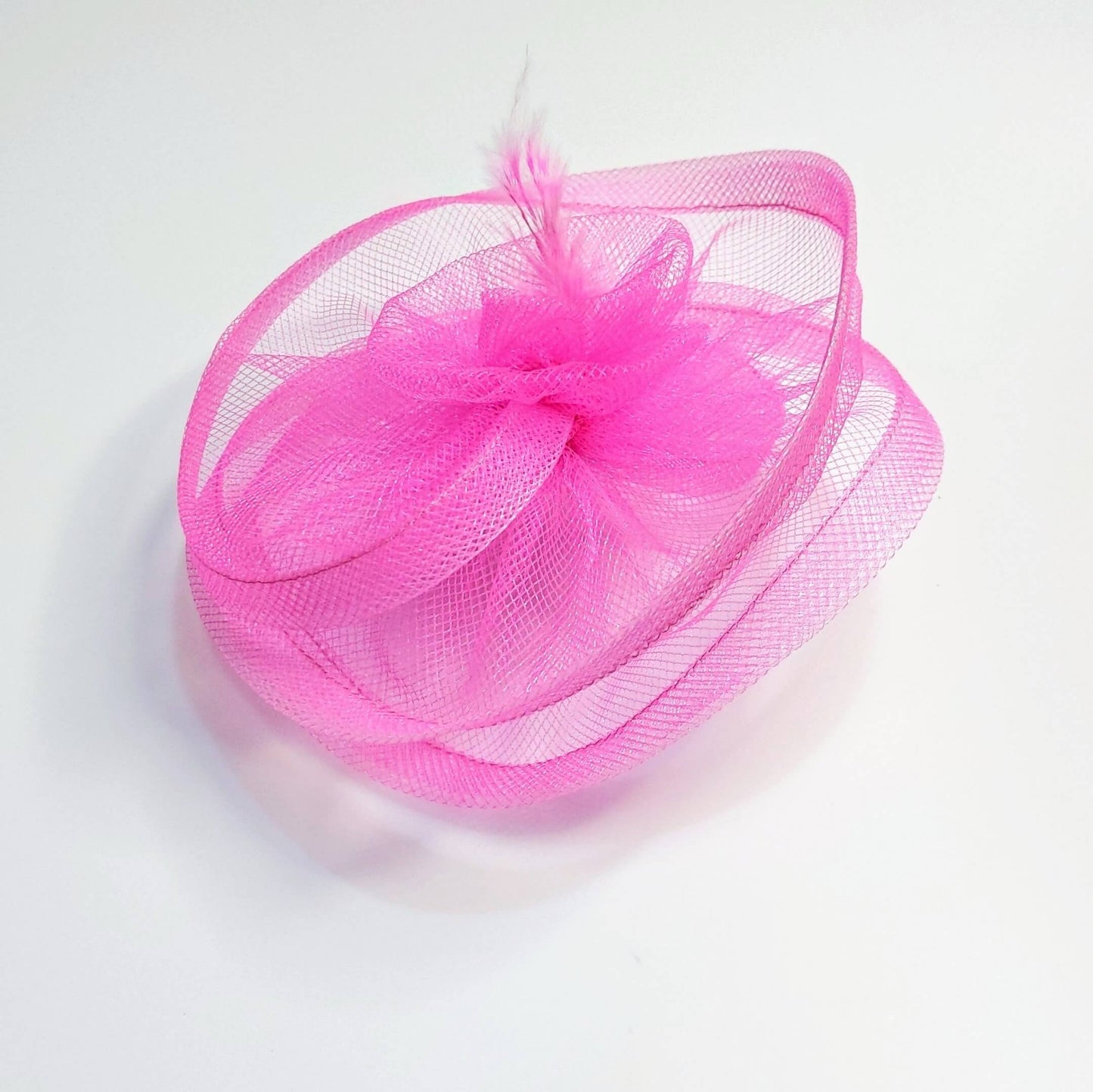Twisted Pink Flower & Feather Fascinator Hat | Designer Hair Accessory