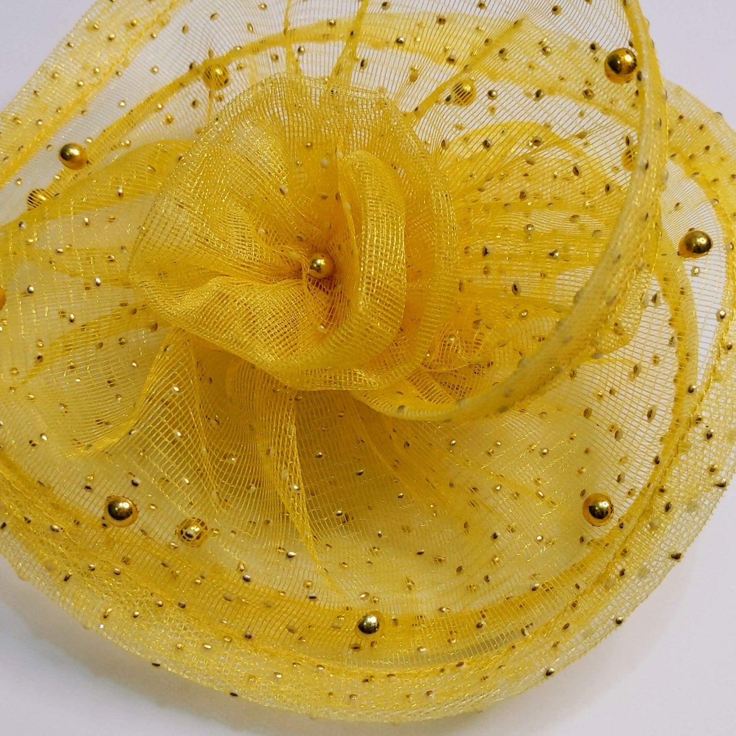 Twisted Yellow Fascinator with Pearls | Baby Girl Headband Attachment