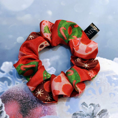 Christmas Donuts Hair Scrunchie | Designer Red and Green  Hair Accessory