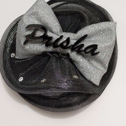 Metalic Grey Kids Fascinator with Personalised Name Bow | Alligator Hair Clip for kids