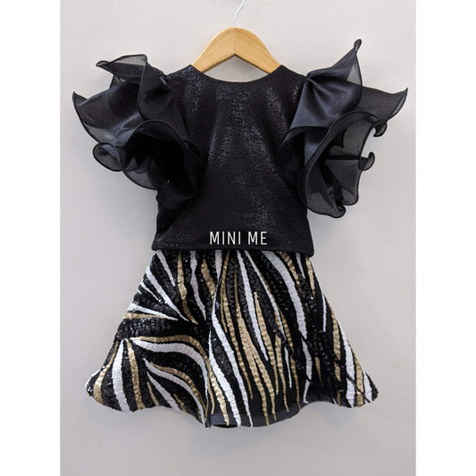Black and White Sequin Skirt Set | Designer Kids Wear