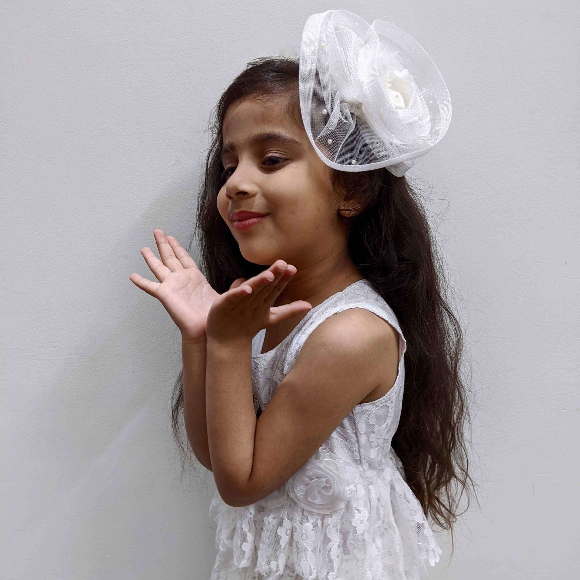 Twisted White Pearls and Feathers Fascinator | Hair Accessories for Kids and Girls