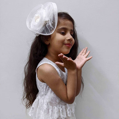 Twisted White Pearls and Feathers Fascinator | Hair Accessories for Kids and Girls