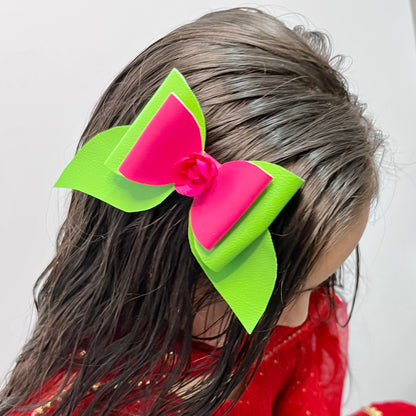 Green and Pink Pigtail Bow | Festive Baby Girl Headband