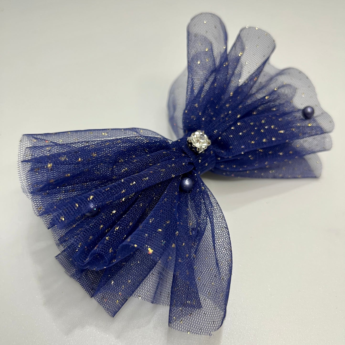 Glitter & Pearls Ruffle Blue Bow Headband for baby girl