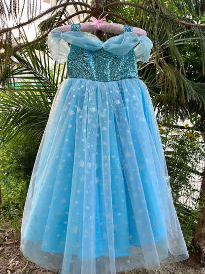 Disney Frozen Elsa Theme Off-Shoulder Dress | First Birthday Dress