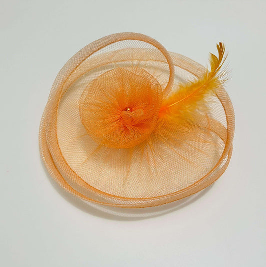 Orange Fascinator Hat with Flower and Feather