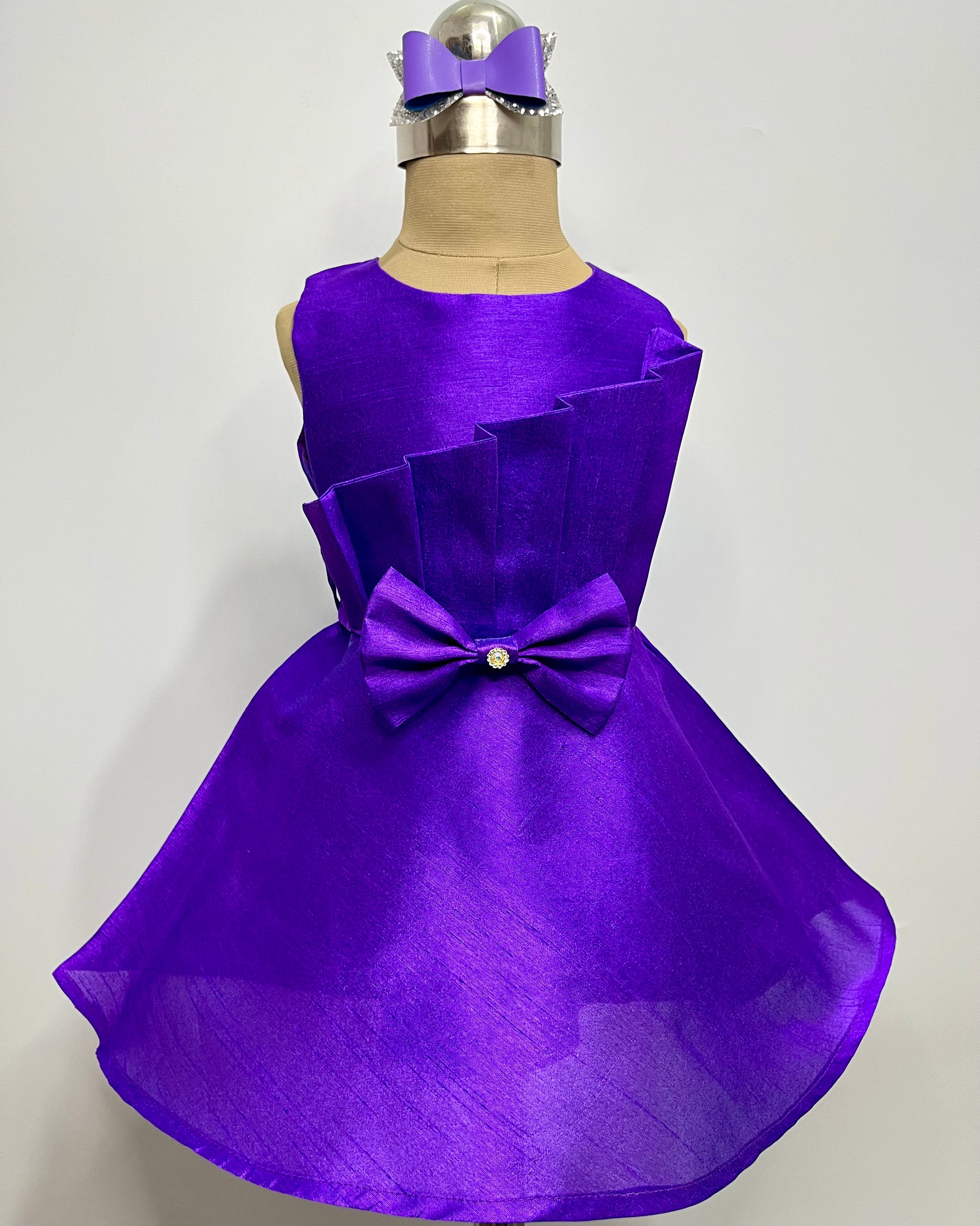 Purple Cotton Silk Dress with Detachable Pleated Belt
