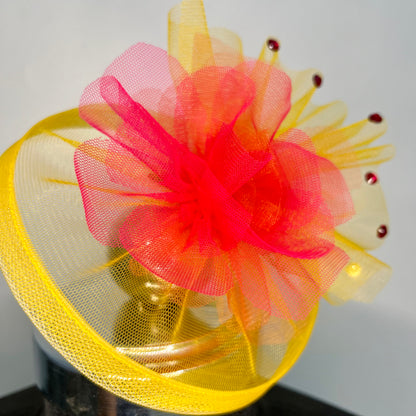 Red and Yellow Gift Wrap Fascinator Hat | Wedding Headpiece