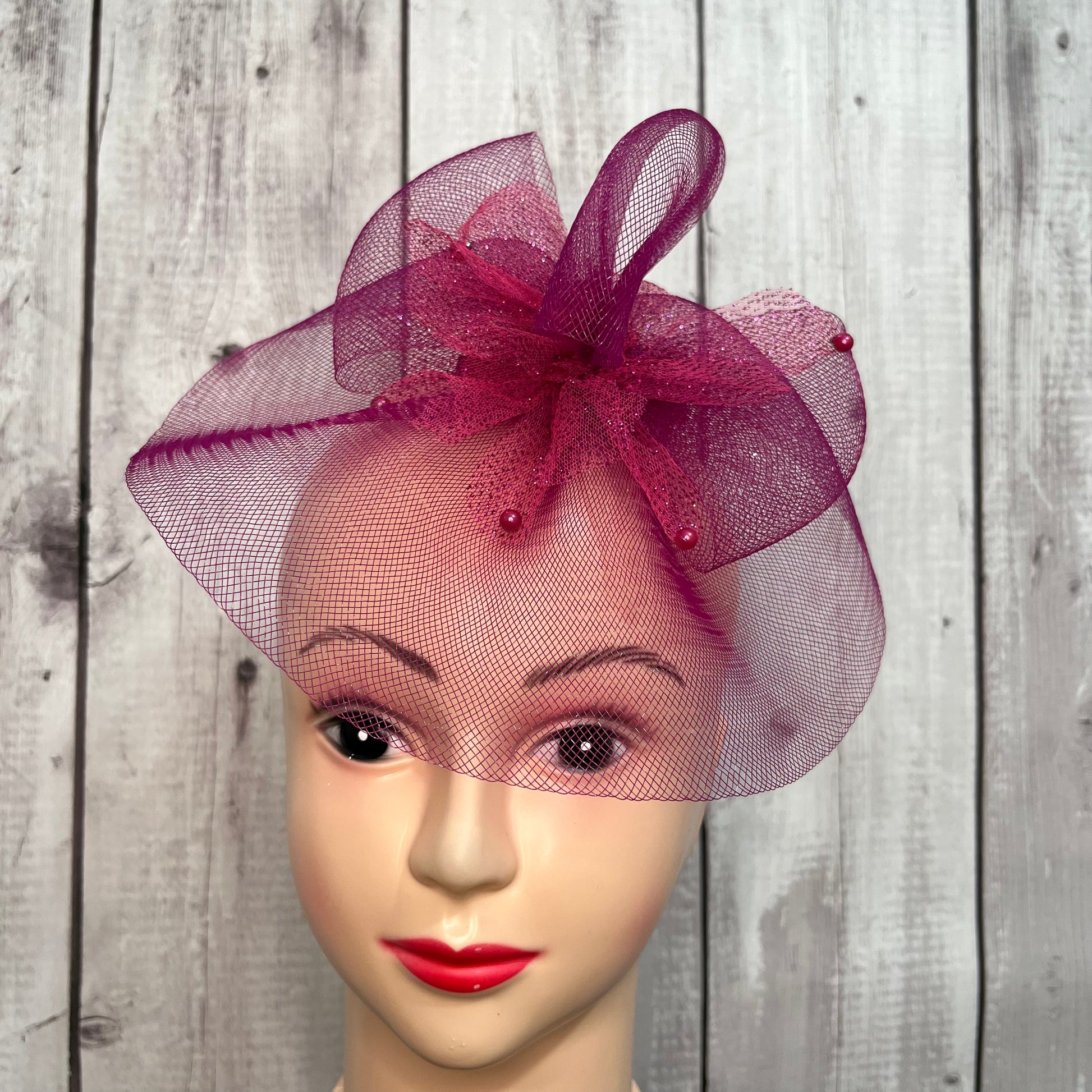 Magenta Pink Veil Fascinator Hat | Couture Headpiece