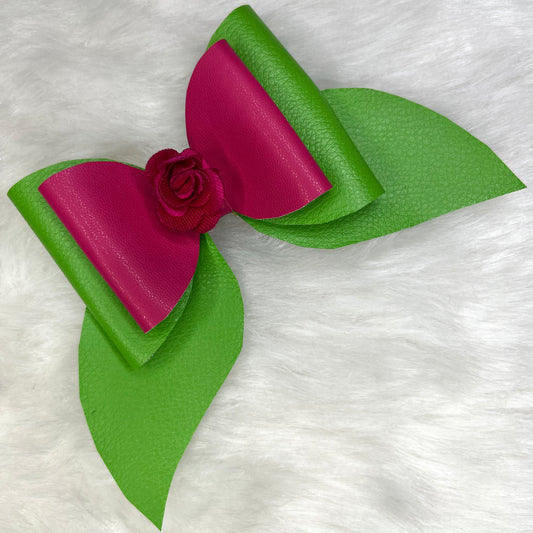 Green and Pink Pigtail Bow | Designer Hair Accessory