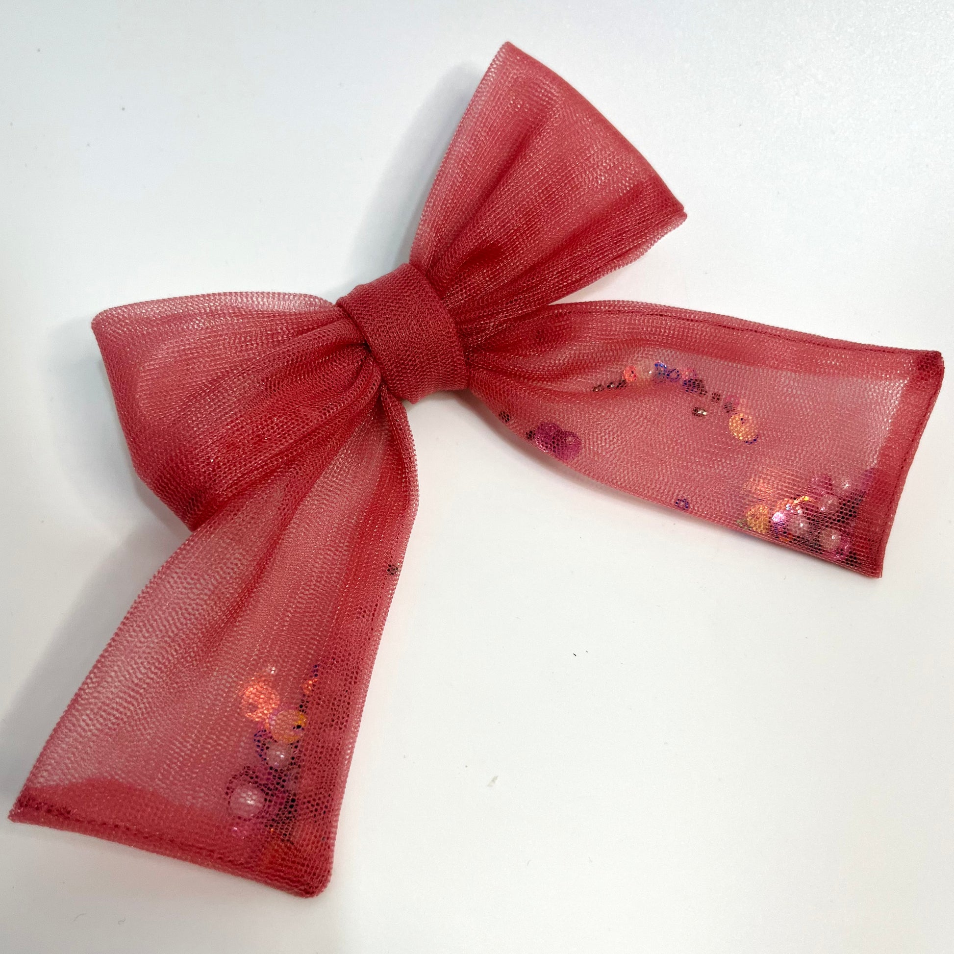 Onion Pink Tulle Shaker Sequin Hair Bow | Designer Bows