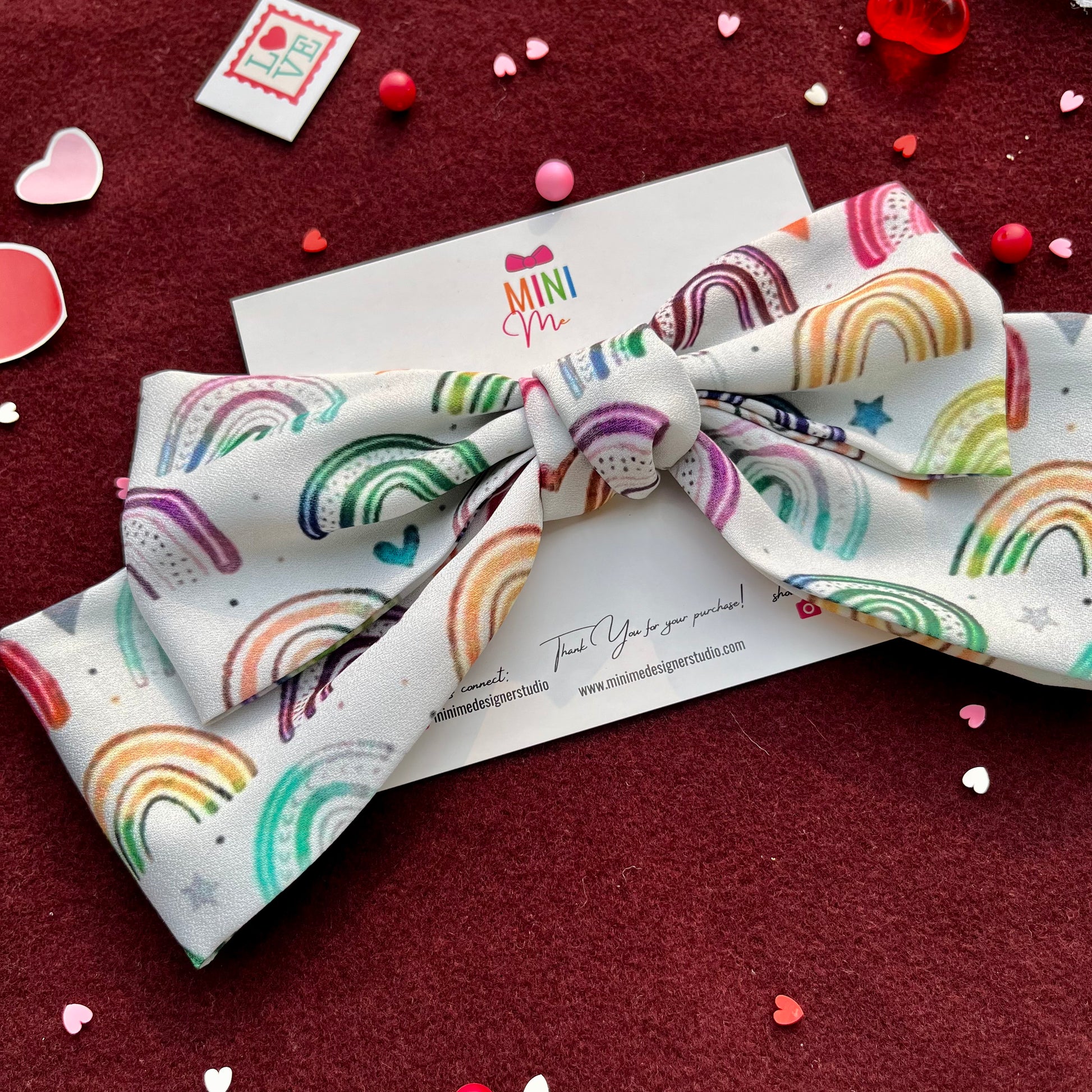 Rainbow Hearts Bow Hair Clip | Premium Gift Box