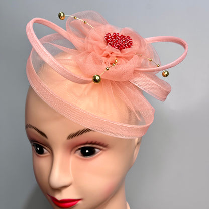 Peach Flower Fascinator Hat | Cocktail Millinery Couture