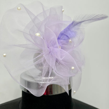 Light Purple Ruffled Fascinator with Feather | Baby Girl Headband