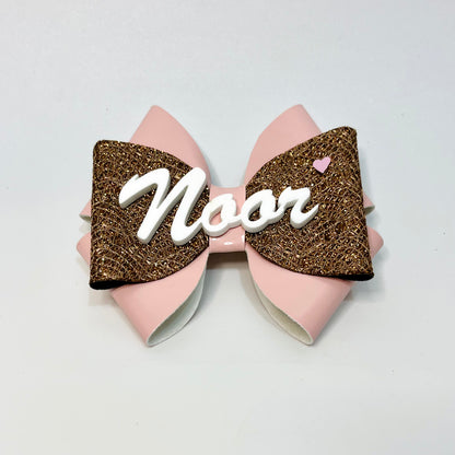 Personalised Pink and Rose Gold Bow | Baby Girl Nylon Headband