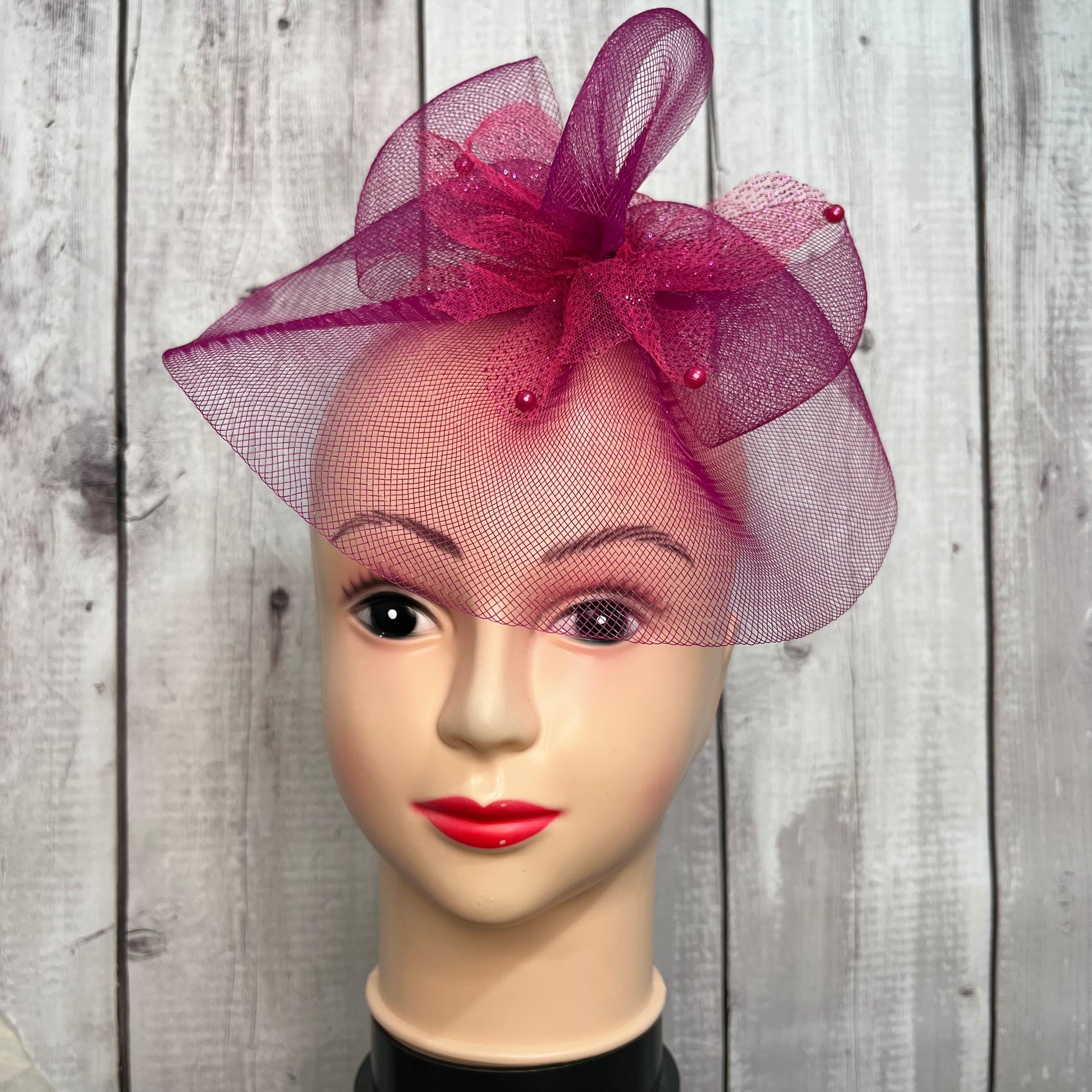 Magenta Pink Veil Fascinator Hat