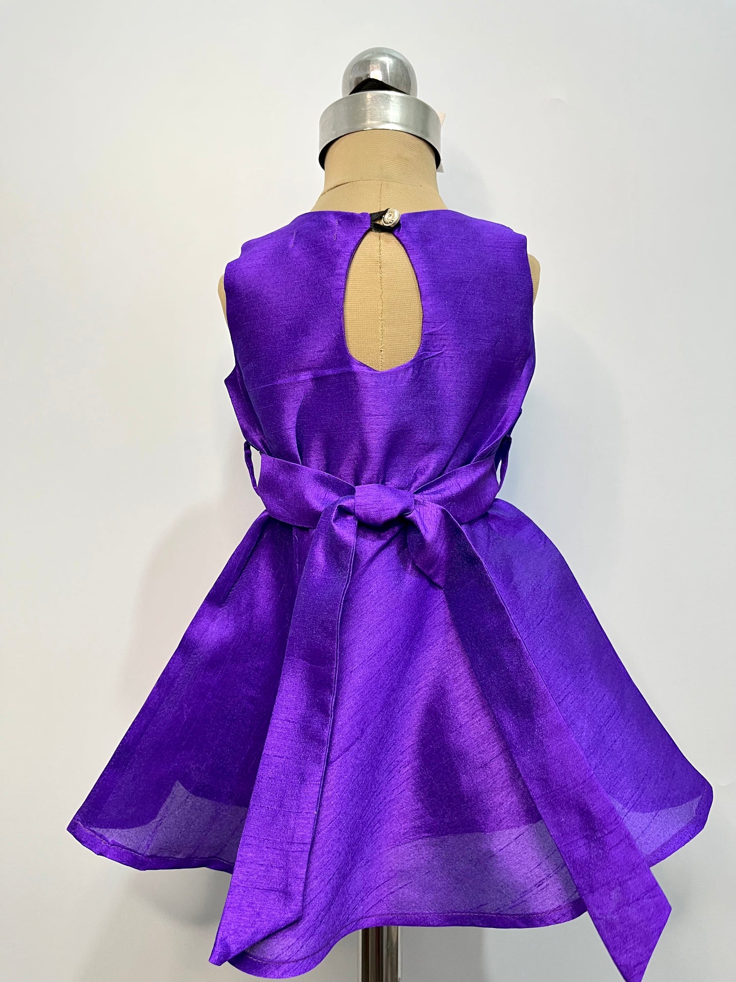 Purple Summer Party Dress with Detachable Pleated Belt