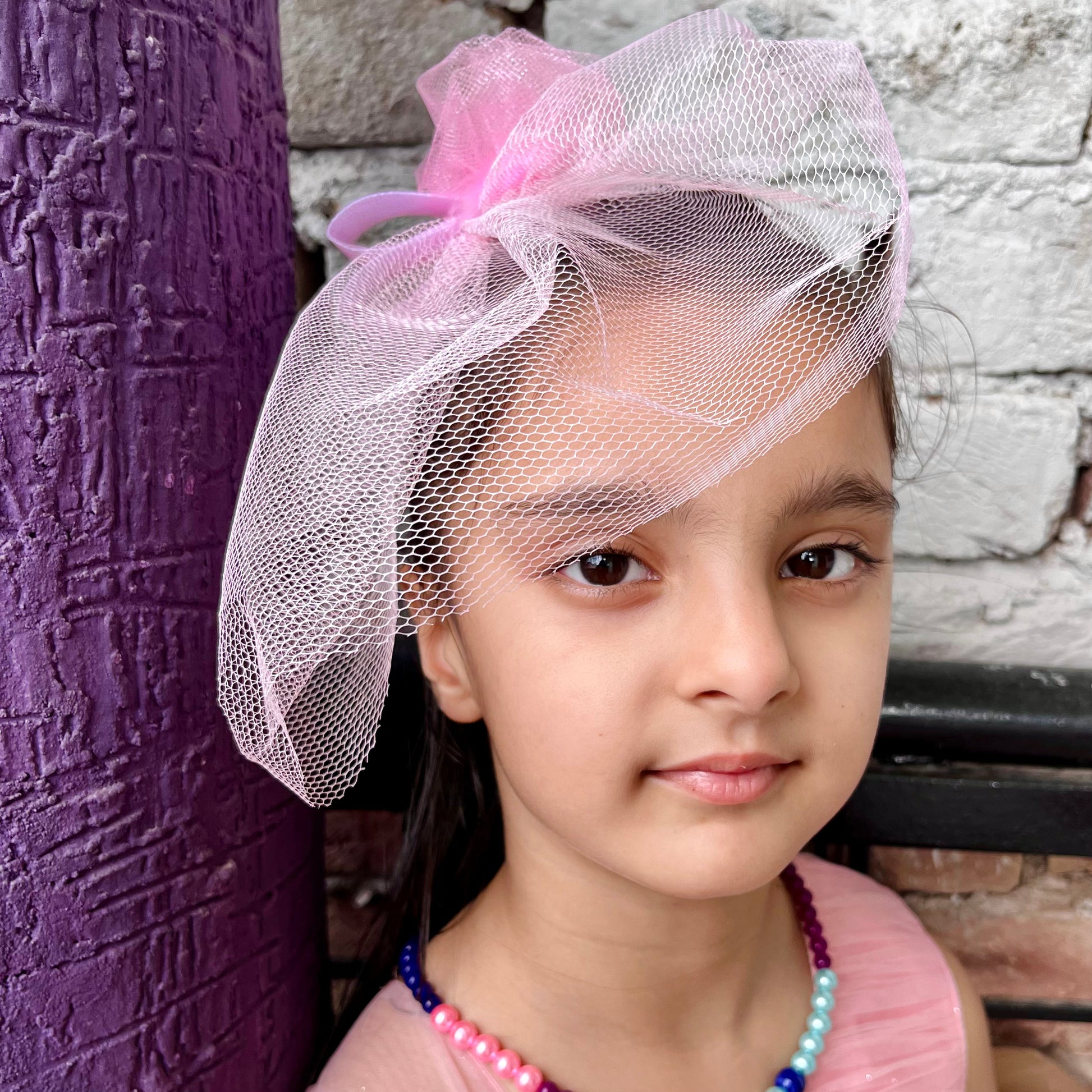 SERENITY Pink Veil Fascinator | Millinery Couture Girls Hair Clip