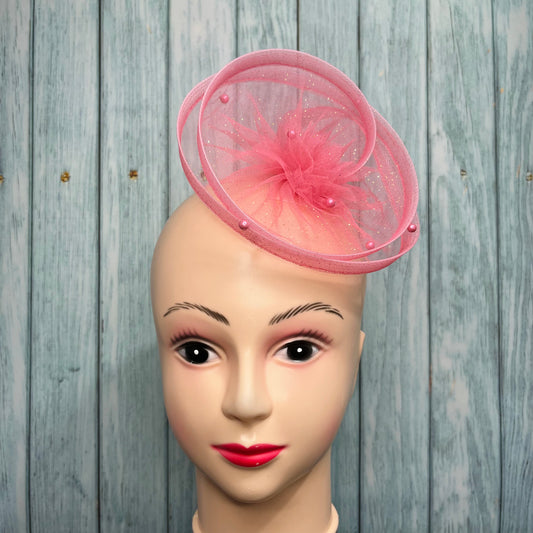 Golden Sparkle Soft Pink Fascinator Hat