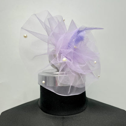 Light Purple Ruffled Fascinator with Feather | Victorian Flower Hair Clip