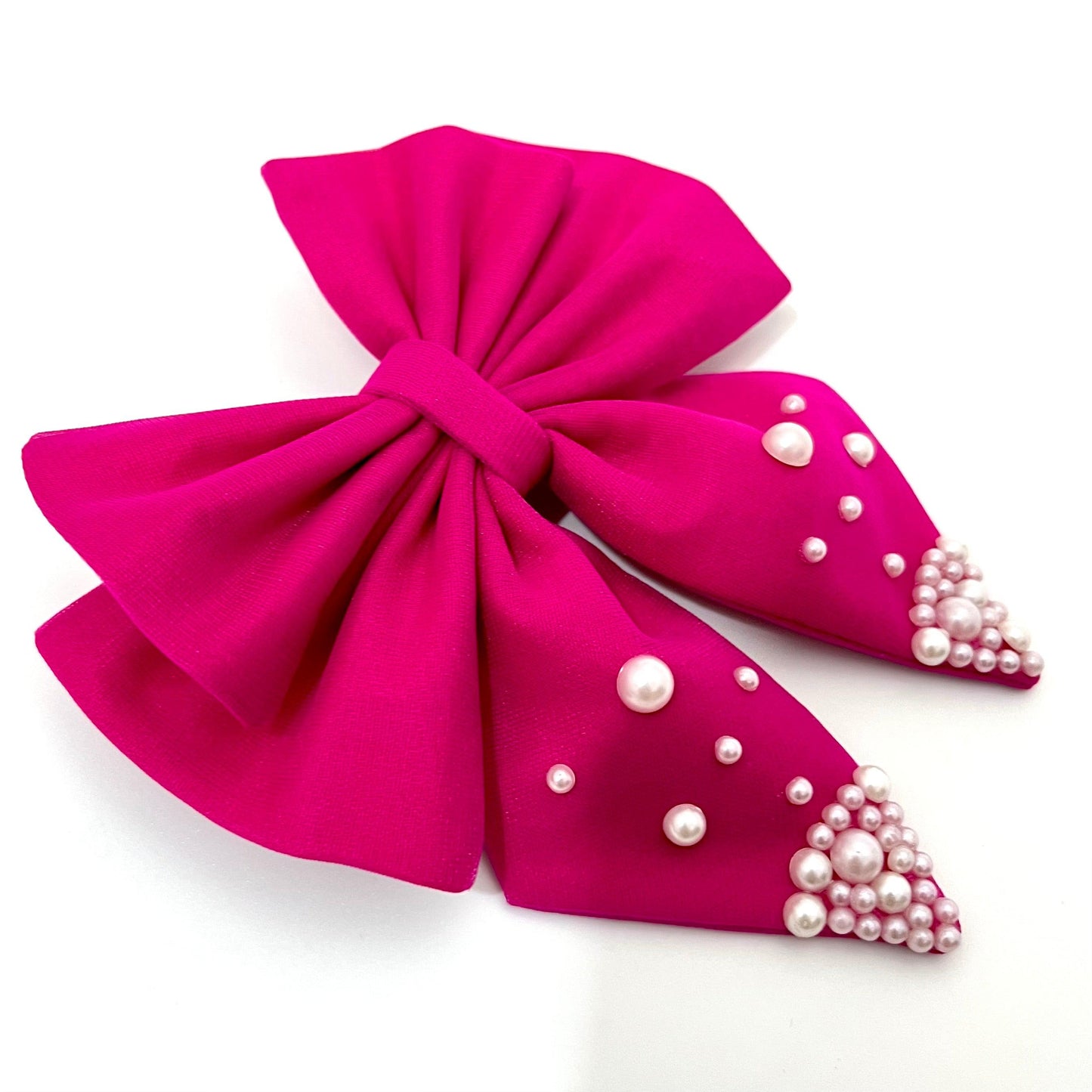 Princess Aurora Pink Bow Hair Clip with white pearls | Designer Hair Accessories