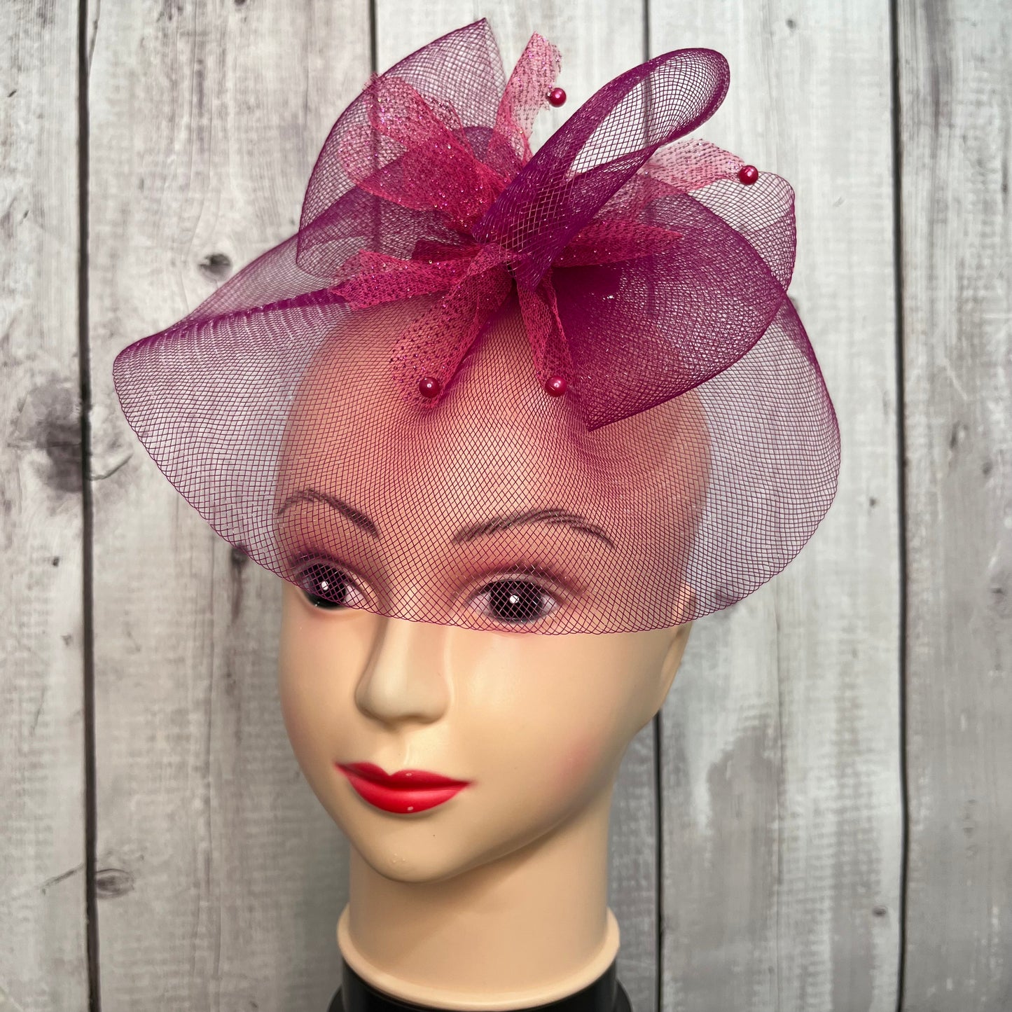 Magenta Pink Veil Fascinator Hat | Women Derby or Cocktail hat