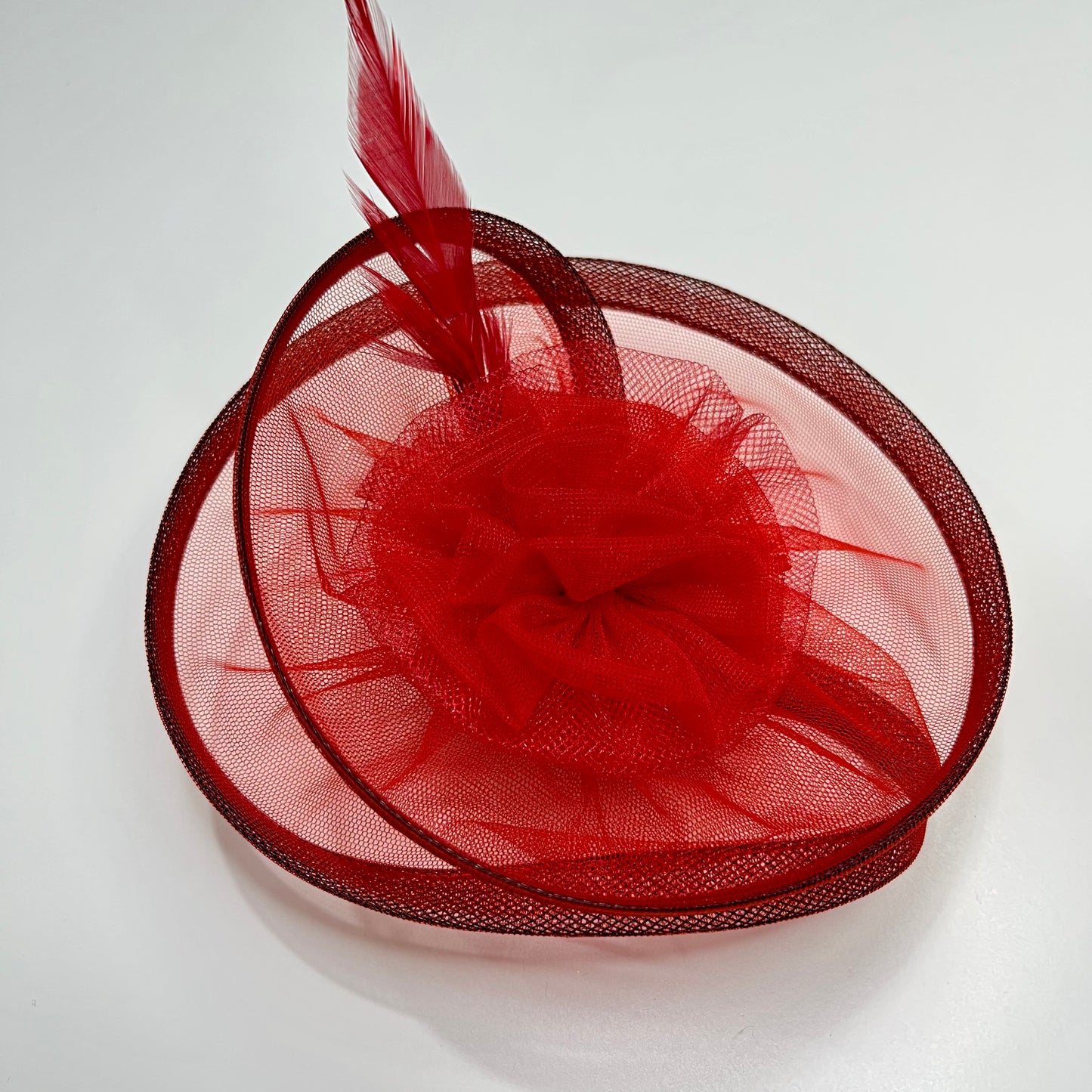 Red Flower and Feather Fascinator Hat | Designs Headpiece