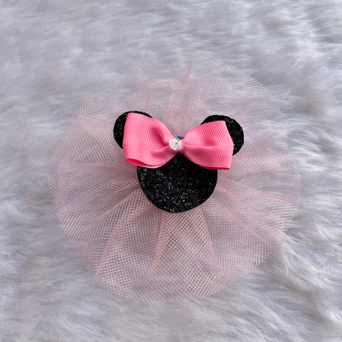 Minnie Mouse Pink and Black Fascinator Hair Clip | Disney Theme Hair Accessory