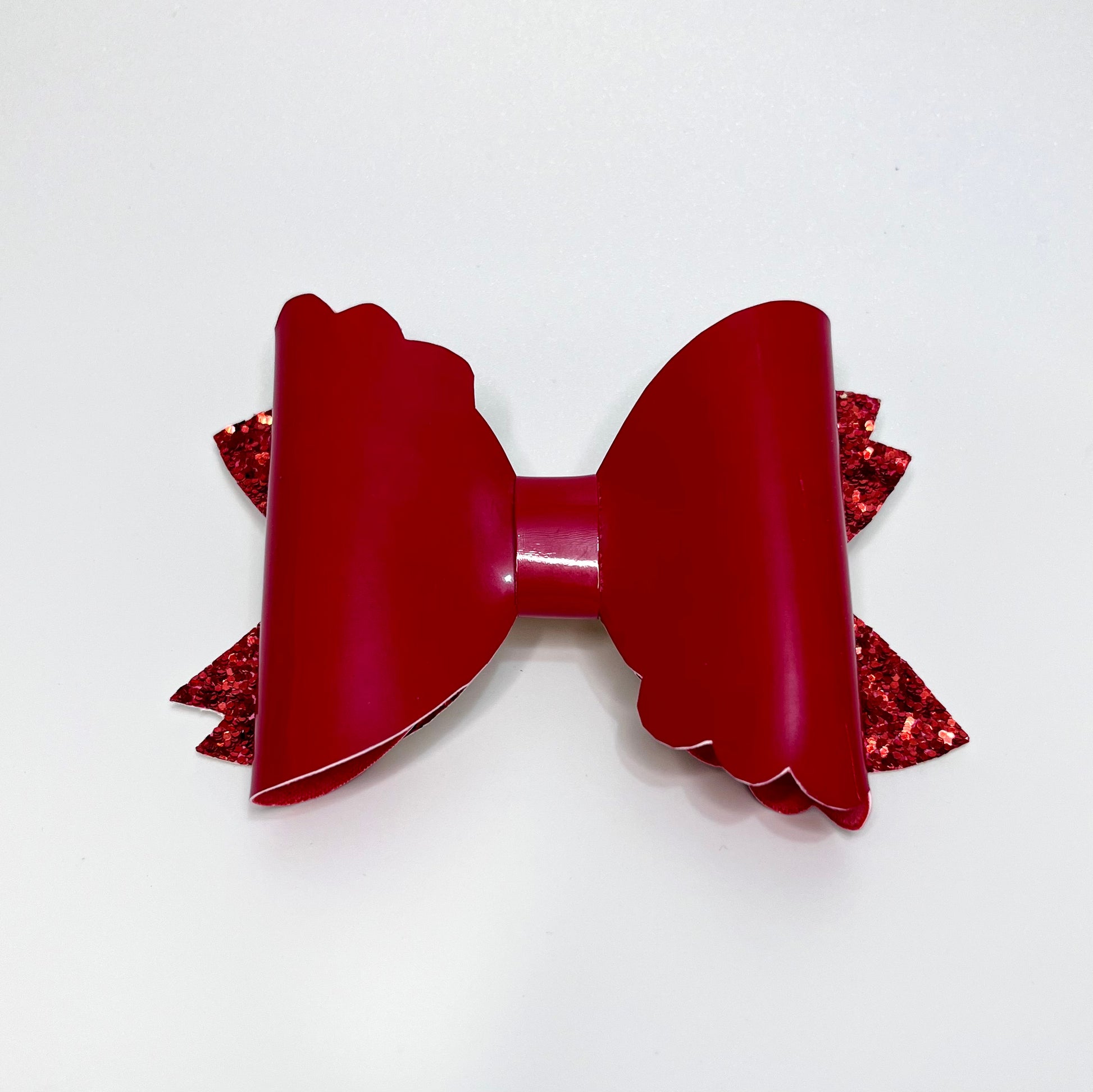 Red Scalloped edge Bow Hair Clip | Unique Designer Hair Bow Clips