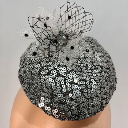 Dreamy Silver Sequin Fascinator Hat | Cocktail Party Hat