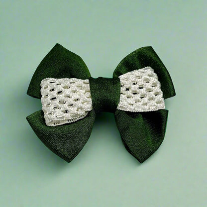 Green Princess Lace Hair Bow | Girls Alligator Hair Clip