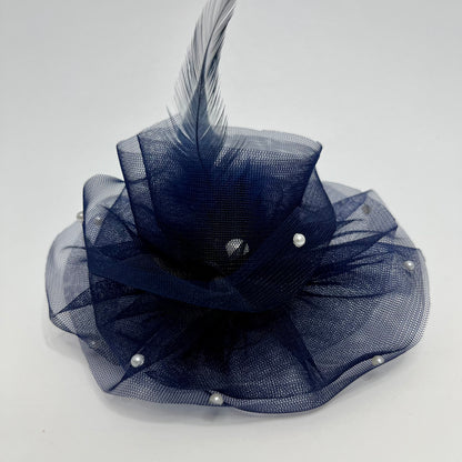 Blue Ruffled Feather Fascinator | Navy Blue Birthday Hair Clip