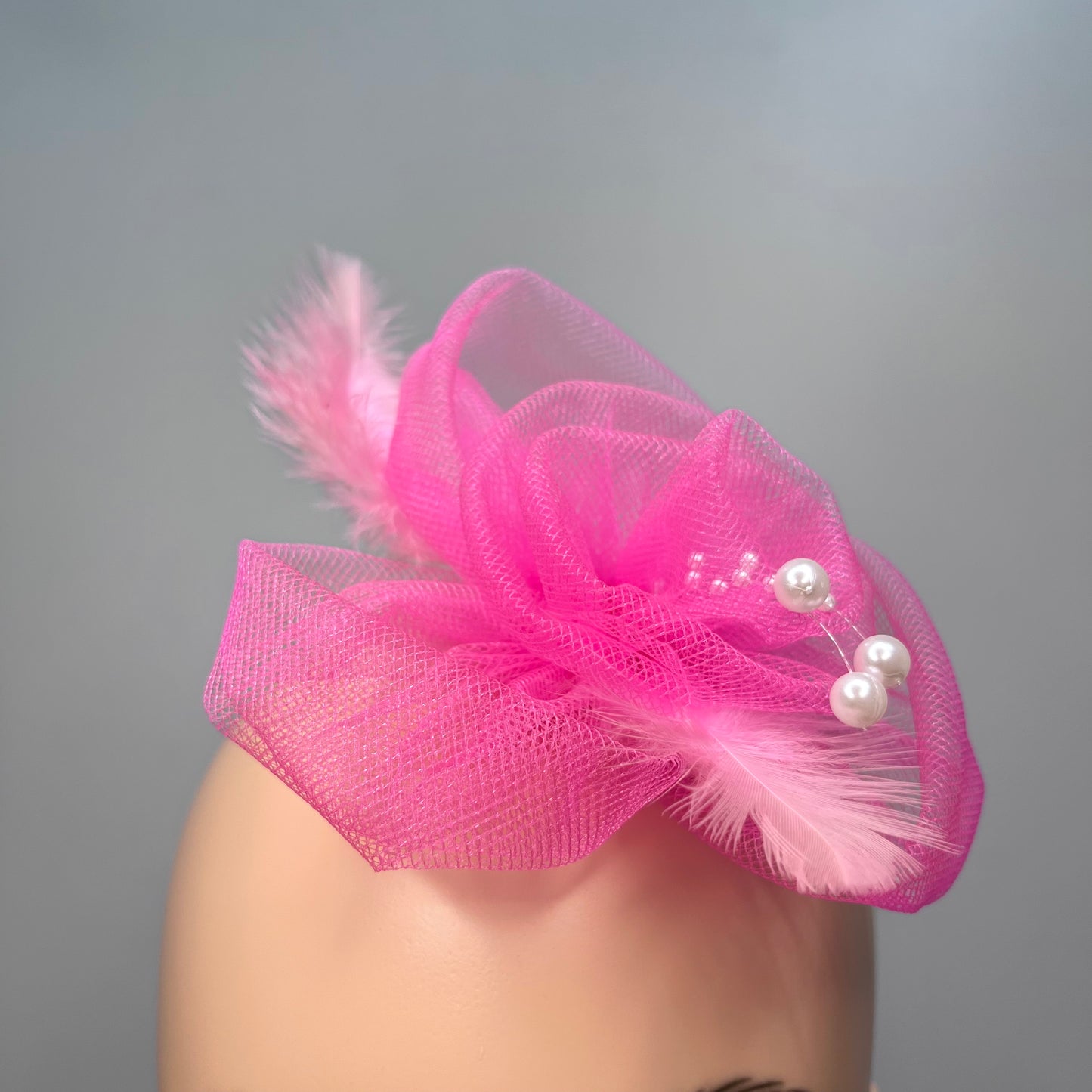 Pink Net and Feather Fascinator Hair Clip | Cocktail Party Hair Clip