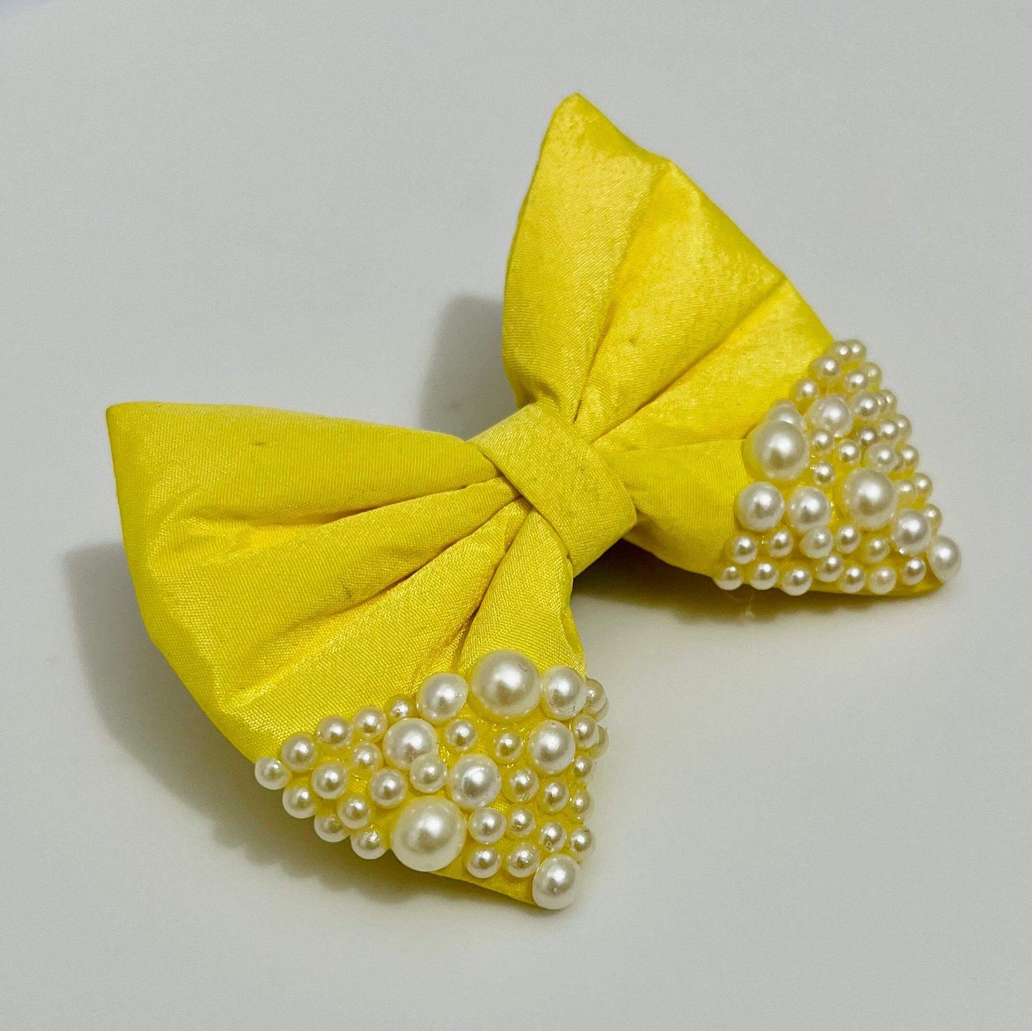Princess Belle Yellow Bow Hair Clip Adorned with  Pearls | Designer Hair Accessories