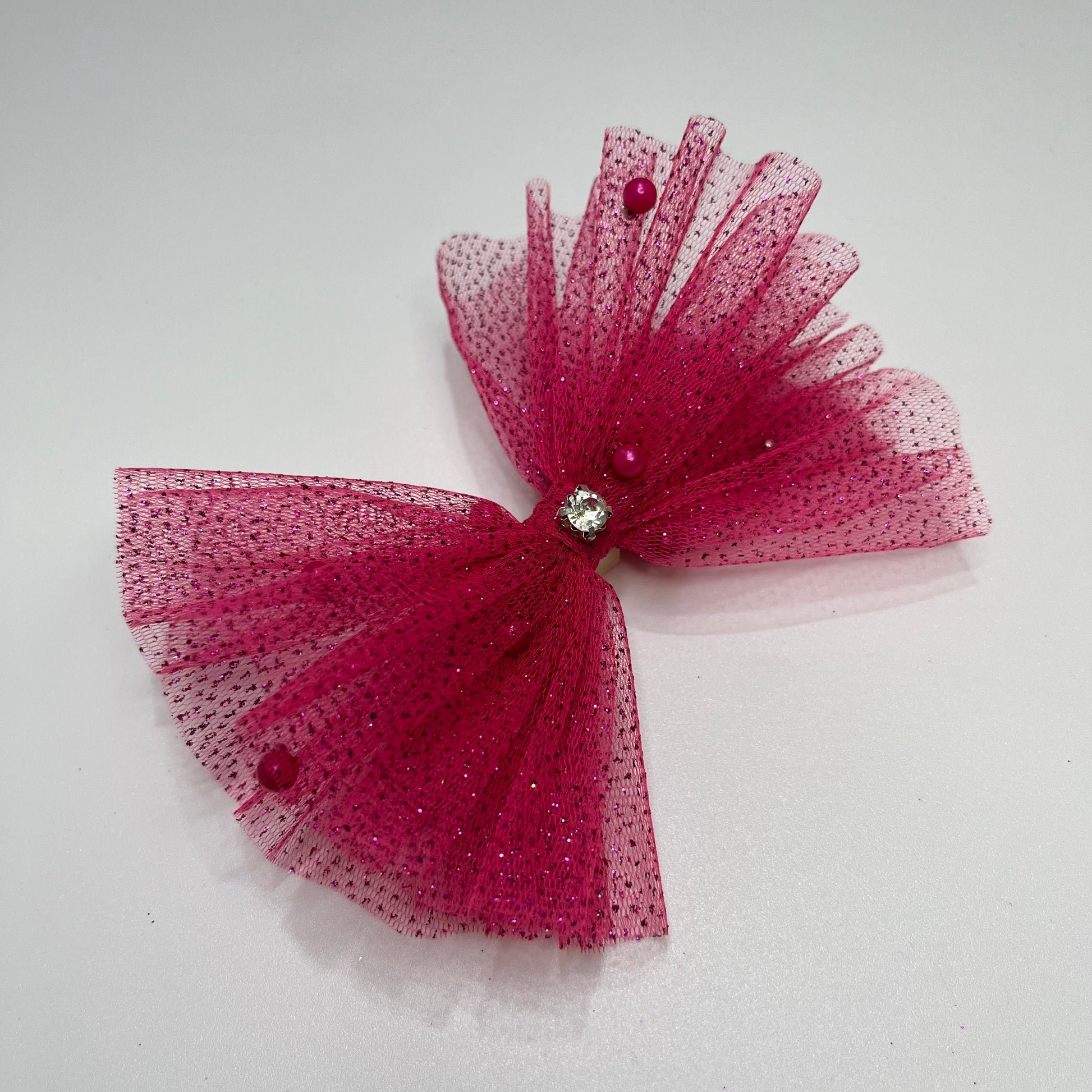 Glitter & Pearls Ruffle Bow Set | Pink Hair Clip