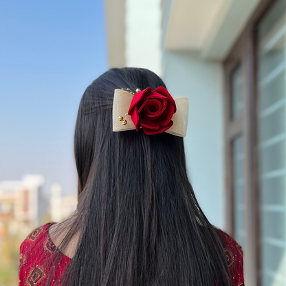 Rose Red Bow Hair Clip | Valentine and Galentine Day Gift for her